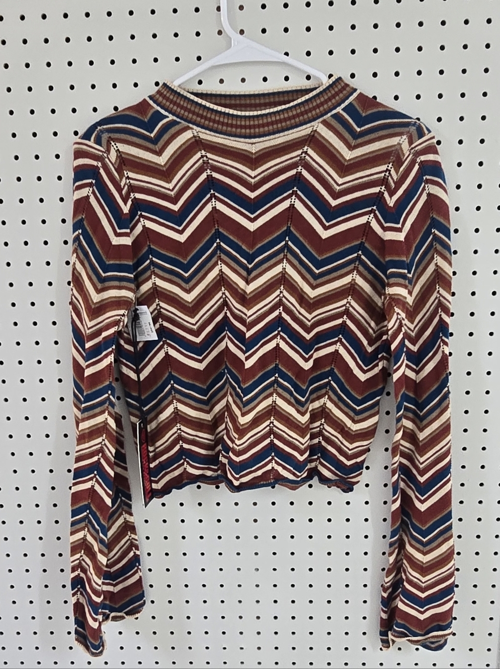 Rodeo Striped Chevron Long-Sleeve Knit Top in Brown and Blue